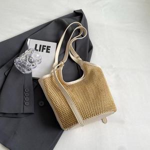 Novedad de verano, bolso de compras de gran capacidad, bolsos tejidos de paja para playa de verano, bolsos tejidos de cuero PU personalizados, bolso informal abierto dos - Product Image 3