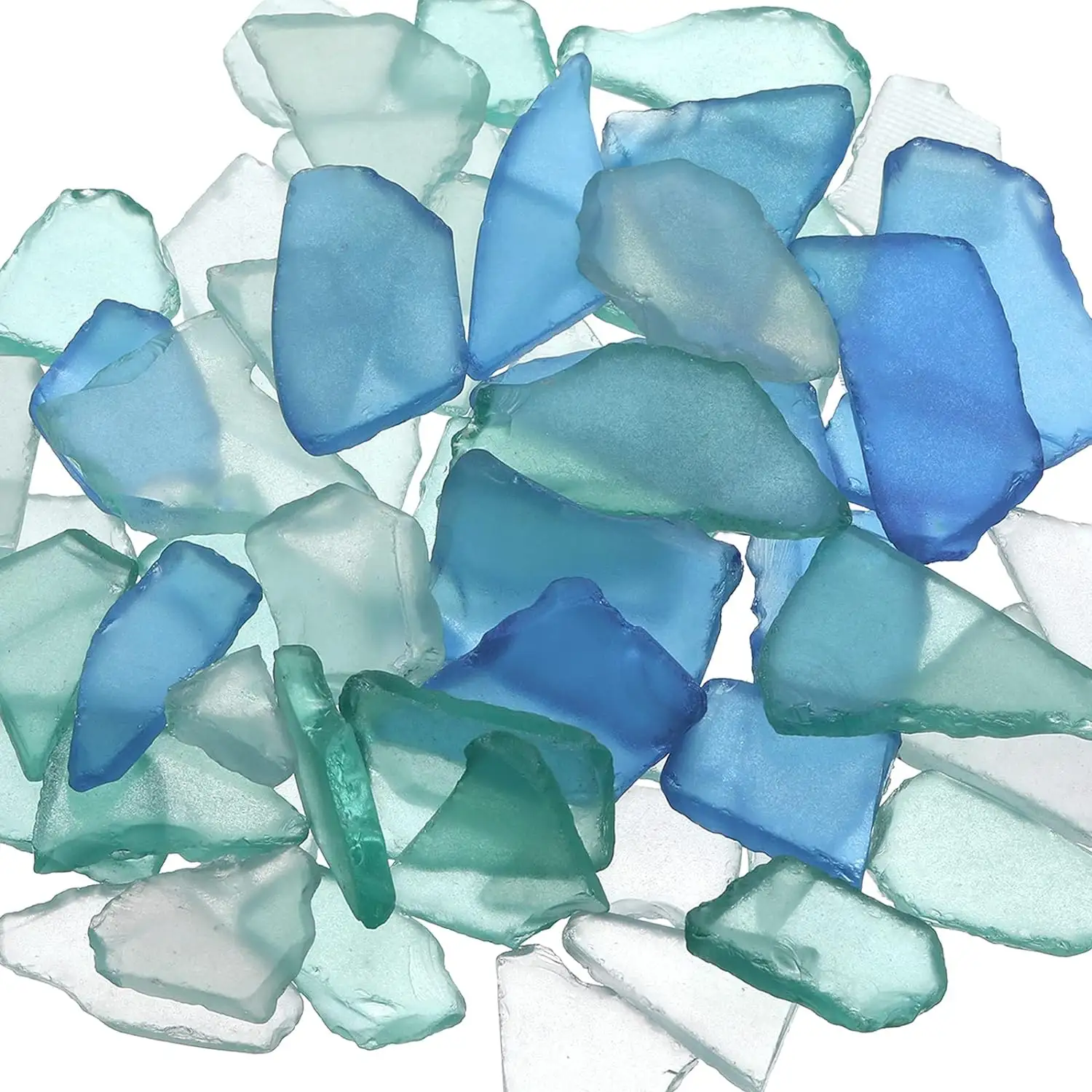 16 Oz pecahan besar potongan kaca laut untuk kerajinan pernikahan dekorasi rumah ornamen berwarna kaca datar buram dalam warna biru putih hijau