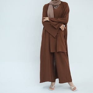 Conjunto de 3 Piezas Loriya, Abaya con Top <span class=keywords><strong>Sin</strong></span> Mangas y Pantalones, <span class=keywords><strong>Kimono</strong></span> Abaya, Vestidos Casuales para Mujer, Conjunto Transpirable y Modesto - Product Image 1