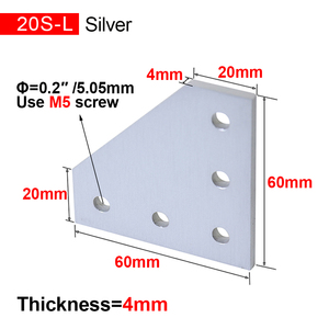 4 pièces <span class=keywords><strong>20x20</strong></span> profilé en aluminium 2020 plaque de jonction à 90 degrés 5 trous Structure en forme de L support d'angle d'angle bande de connexion - Product Image 2