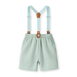Catpapa En gros Ensemble de cérémonie 3 pièces pour garçons : Chemise à manches courtes à imprimé flèches, <span class=keywords><strong>Short</strong></span> à bretelles vert et Nœud papillon - Product Image 6