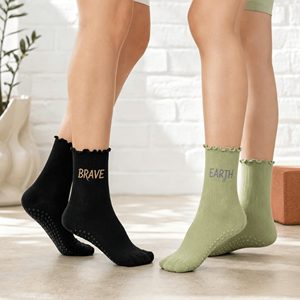 Chaussettes de yoga et de barre antidérapantes <span class=keywords><strong>en</strong></span> coton avec logo personnalisé pour femmes, chaussettes de Pilates personnalisées pour femmes - Product Image 4
