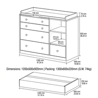 Commode à langer moderne en bois blanc à 5 tiroirs, armoire de rangement pour chambre de bébé avec protection anti-chute et kit anti-renversement pour chambre/salon
