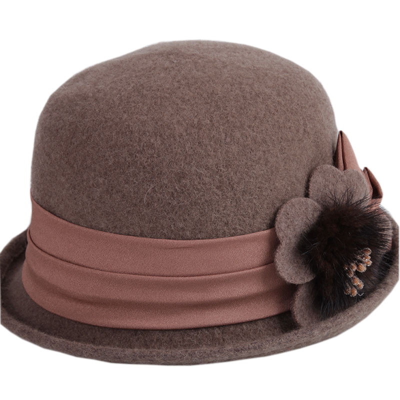 Оптовая продажа, зимняя женская модная шерстяная шляпа, элегантная шляпа для девушек, для официального торжества, с цветами, винтажная церковная шляпа-котелок