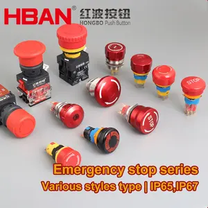 चीन फ़ैक्टरीज़ HBAN पीला चेतावनी सर्कल रखरखाव प्रकार एनसी पुश बटन मशरूम ई स्टॉप बटन