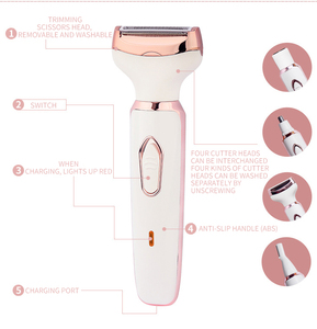 Rasoio elettrico Cordless 4-in-1 portatile per <span class=keywords><strong>donna</strong></span> rasoio indolore per Bikini rifinitore smontabile per viso sopracciglia naso-casalingo - Product Image 5