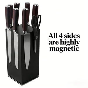 Bloc à couteaux magnétique rotatif à 360° en bois de caoutchouc naturel écologique pour cuisine domestique, base métallique multifonctionnelle pour couteaux - Product Image 2