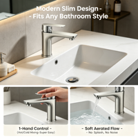 Robinet de lavabo en acier inoxydable à poignée unique, portable, contemporain, avec débit contrôlé, pour salle de bain