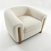 Fauteuil d'appoint nordique capitonné en tissu bouclé avec pieds en chêne massif, fauteuil individuel rembourré pour salon d'appartement/villa