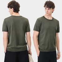 Chemise tricotée classique pour homme, couleur unie, col rond, manches courtes, tissu doux au toucher, vêtements de bureau et de trajet, vente en gros