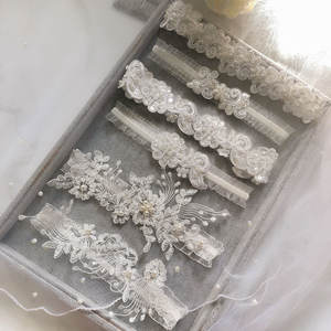 Jarretelles de soirée en dentelle florale pour filles, jarretelles Sexy, motif Floral, bas en cuir avec perles bleues, quine de mariage - Product Image 3