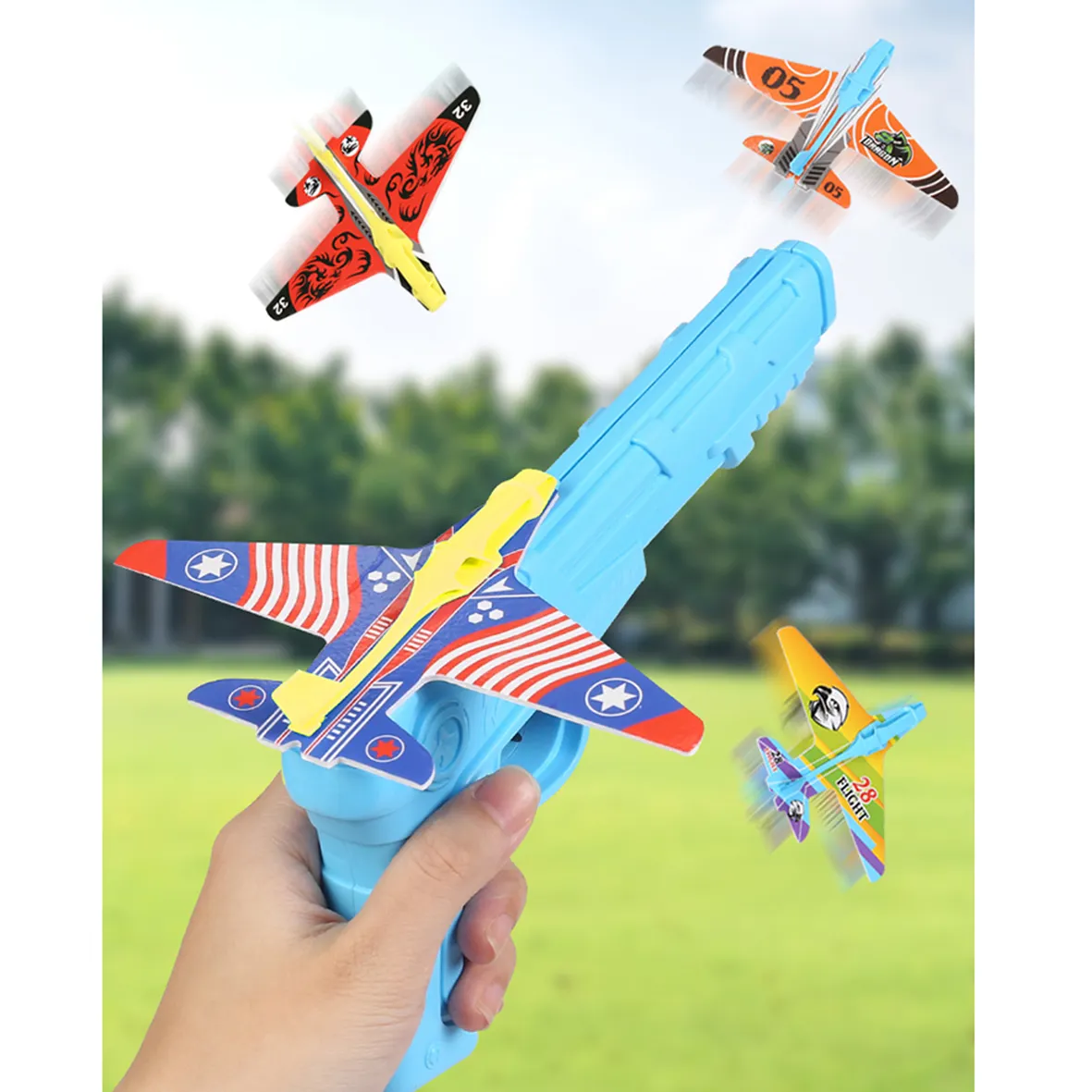 गुलेल ईवा फोम विमान उड़ान लांचर खिलौना ग्लाइडर उड़ान हवाई जहाज बंदूक