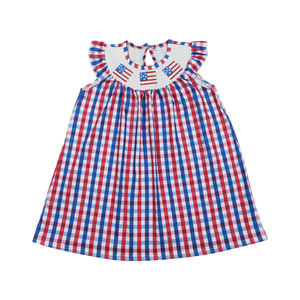 Camisa/Blusa sin mangas para niñas con bordado fruncido de la bandera del 4 de julio, de poliéster/algodón, ropa de boutique para niños pequeños, venta al por mayor, ¡oferta caliente! - Product Image 2