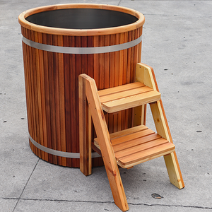 Baril de bain froid en cèdre à vendre, avec marchepied en bois, baignoire de bain froid en cèdre rouge pour 1 personne, utilisation en extérieur - Product Image 3