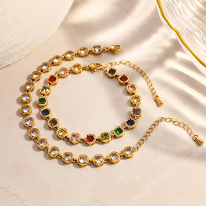 Stainless Steel <b>Bracelet</b> <b>Rainbow</b> Zircon Bohemian Style 18k Gold Plated Waterproof Fashion Jewelry - Product Image 3
