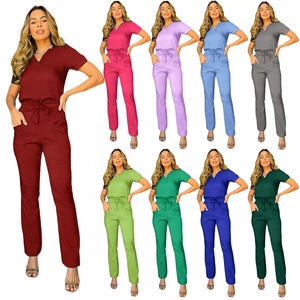 HZMNOI Women's V-Neck Scrub Set Quick Dry Moisture Wicking Workwear for Nurses Beauty Salons Spas Hospitals - Product Image 1