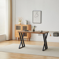 Pieds de bureau modernes en métal en forme de X Table de direction pour jeux vidéo PC Bureau à domicile Bureau d'étude Bureau d'ordinateur en bois brun