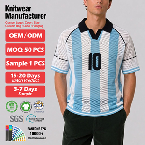Pull personnalisé avec logo pour <span class=keywords><strong>homme</strong></span>, pull en tricot à rayures brodé, pull en crochet décontracté, polo de football pour <span class=keywords><strong>homme</strong></span>, jersey tricoté - Product Image 4