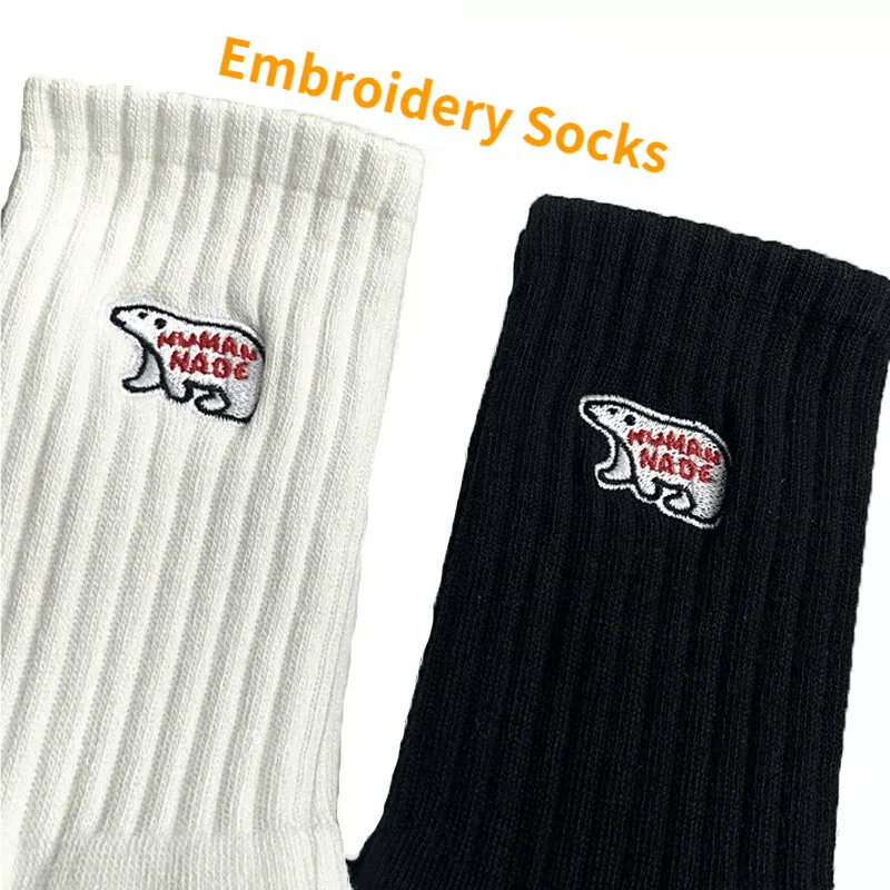 Customized Embroidered Fashion Designer Logo Knit Socks Embroidery Print Sport Cotton Meias Socks