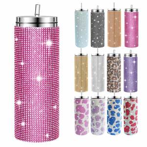 Offre Spéciale – Gobelet de Voyage Isotherme 20 oz en Acier Inoxydable avec Paillettes et Strass, Tasse Droite Scintillante avec Paille - Product Image 1