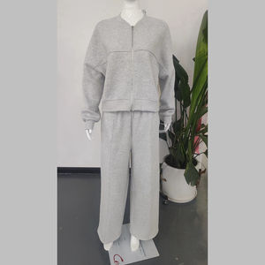 Ensemble de survêtement décontracté pour femme en deux pièces, couleur unie, fermeture éclair, coupe ample, style évasé, automne 2025, Channel 6 Colors - Product Image 6