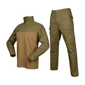 Tactical Uniforms Men's Rip-Stop T-Shirt Windproof Camouflage Combat Pants With Knee Pads