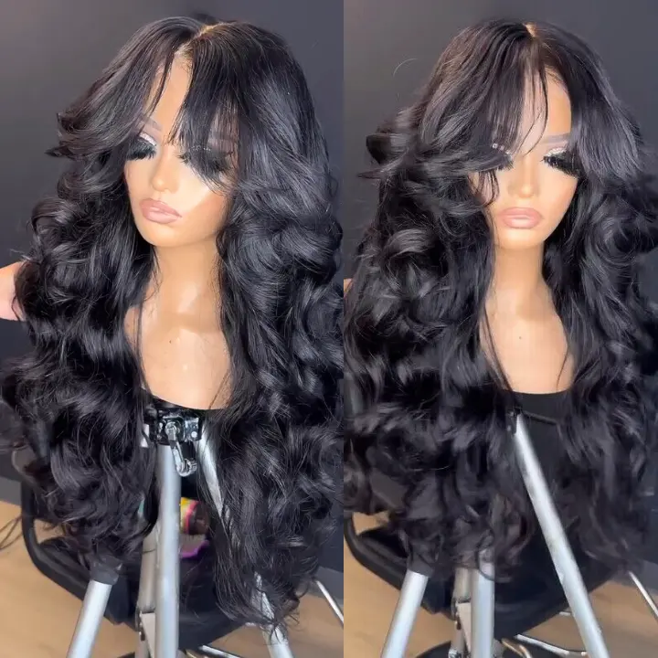 100% Brazilian Virgin Human Hair Transparent Swiss Lace Wig HD Body Wave Curly Lace Front wigs for Black Women