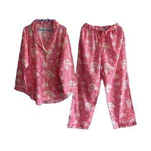 Casual Women Pajama Set Floral Printed 100% Cotton Long Sleeve Button Shirt and <b>Pants</b> Soft Comfortable Summer Nightwear - Product Image 1