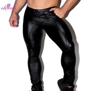 ODM Herren Unterwäsche Sissy Open-Crotch Schwarz Hochwertiges Leder Sexy Jeans Hosen Hosen für Männer