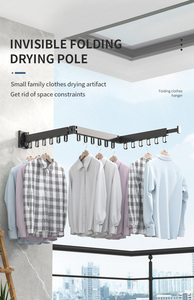 Multifunctional Aluminium Folding Clothes Drying Rack Space-Saving Wall-Mounted Detachable <b>for</b> Home Use in Bathroom - Product Image 6