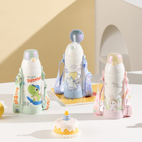 PINKAH NOUVEAU 520ML 17OZ Bouteille d'eau isotherme en acier inoxydable à double paroi anti-fuite avec paille et sangle pour enfants et écoliers
