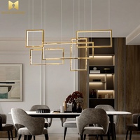 Lampe suspendue en acier inoxydable à ligne dorée minimaliste américaine, lampe suspendue géométrique créative post-moderne, îlot de cuisine