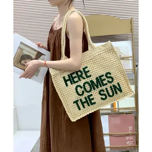 Fashion Summer Beach Straw Tote Bags Women Shoulder Handbag Paper Straw Beach Bag With Logo