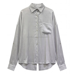 Ensemble deux pièces décontracté pour femme en cuivre uni, col en V, ample, fluide, respirant et à séchage rapide, composé d'un chemisier et d'un pantalon large - Product Image 6