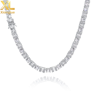 Top Custom GRA VVS Moissanite Bezel Set Geometric Tennis Necklace 18K Gold Plated 925 Silver Hip Hop <b>Iced</b> <b>Out</b> Pass Diamond Test - Product Image 4