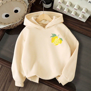 Nouveau style – Sweat à capuche imprimé abricot et citron pour adolescentes – Vêtement thermique décontracté pour enfants automne/hiver – Personnalisable - Product Image 2
