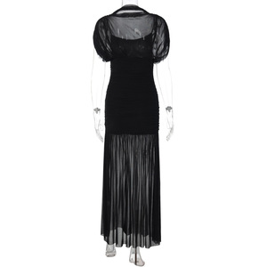 D5A20638F Abito Lungo Estivo Sexy Aderente <span class=keywords><strong>in</strong></span> Rete Trasparente con Maniche a Sbuffo per Donne, Vestito Maxi Sexy da Festa - Product Image 4