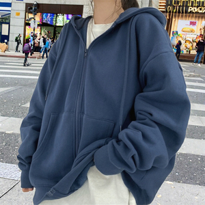 Sweat à capuche décontracté pour femmes, fermeture éclair double, pull-over de haute qualité, fermeture éclair unie, polaire 100% coton, veste - Product Image 2