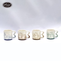 Tasses à café en céramique réactive artisanale SWT, motif marbré, vaisselle durable, disponibles en 4 couleurs assorties