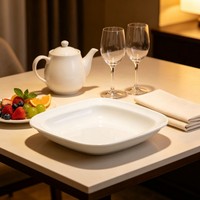 Assiette carrée en porcelaine blanche de forme irrégulière, en céramique, pour hôtel, restaurant, cuisine occidentale, vaisselle de table, fête
