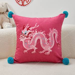 Housse de coussin d'oreiller carrée décorative imprimée de <span class=keywords><strong>dragon</strong></span> d'inspiration chinoise avec coupe de boule - Product Image 2