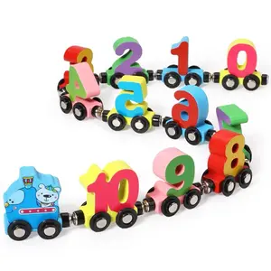 Jouets éducatifs en bois pour enfants, voitures numériques magnétiques à 12 sections, blocs de construction, petit Train en bois, pièces