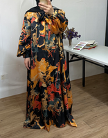 Abaya élégante et modeste de style Dubaï en satin avec boutons et col à nouer, respirante, longueur cheville, pour Ramadan/Eid