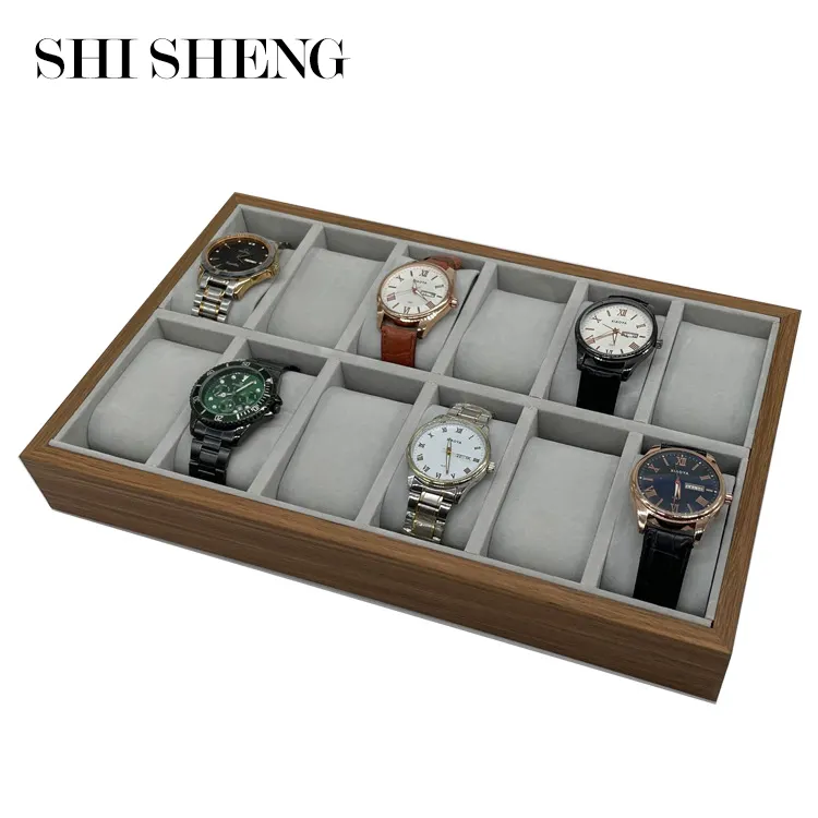 SHI SHENG kotak jam tangan kayu kualitas tinggi dengan bantal yang dapat dilepas untuk stan jam hitam kotak penyimpanan pajangan hadiah liburan