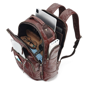 Mochila de Cuero Genuino para Hombre Dujiang, Gran Capacidad 20-35L, Bolsa de Viaje para Portátil, Estilo Retro, Color Sólido - Product Image 2