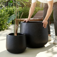 Grand pot à fleurs en ciment noir à pois blancs, rond, écologique, pour jardin extérieur, sol, décoration intérieure