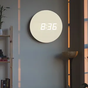 EMAF casa moderna e minimalista decoratived elettronico luce di notte orologio da parete rotondo digitale orologio da parete a led 2021 di promozione orologio da parete