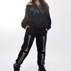 Women's Casual Solid Pattern Rhinestone Tracksuit for Winter for <b>Travel</b> or Daily <b>Wear</b> - Product Image 1