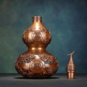 Ornement en cuivre en forme de gourde, design traditionnel pour la décoration de salon, forme ronde, motif de feuillage, emballage en une seule pièce - Product Image 3