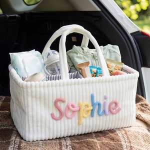Personalized Corduroy Storage <b>Basket</b> Custom Name Laundry <b>Hamper</b>, Diaper Bin, Thoughtful Present <b>for</b> Expecting Parents, Newborns - Product Image 1